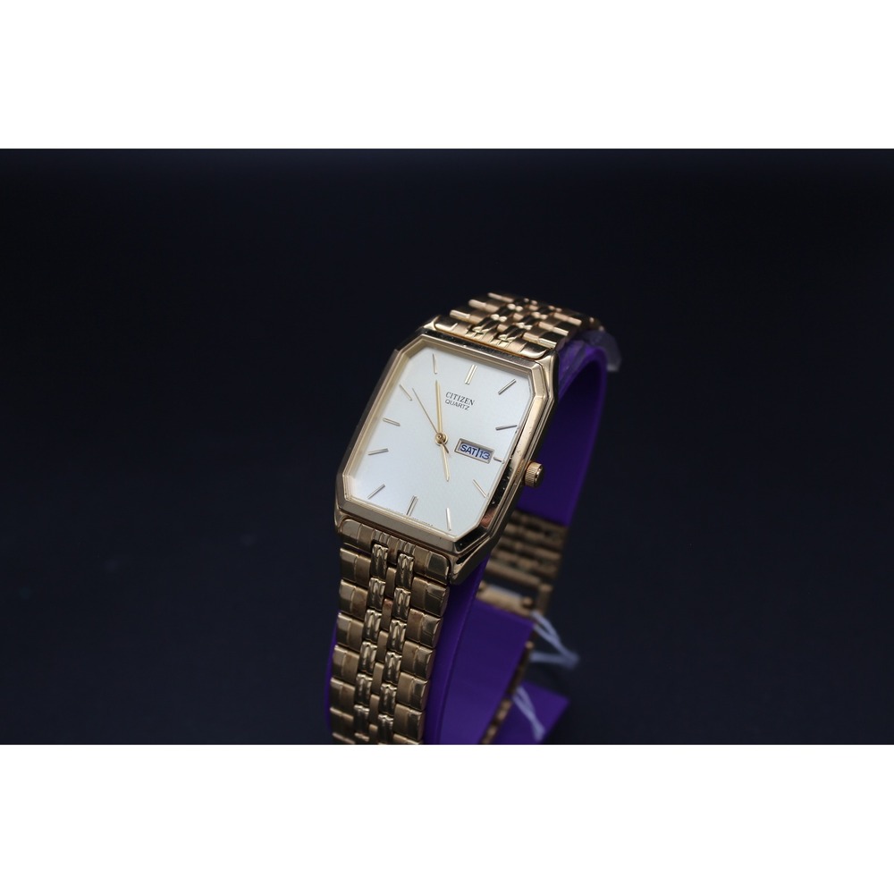 Citizen Quartz Mens Gold Tone Rectangular Day Date Watch 1000-S83856 HSB
